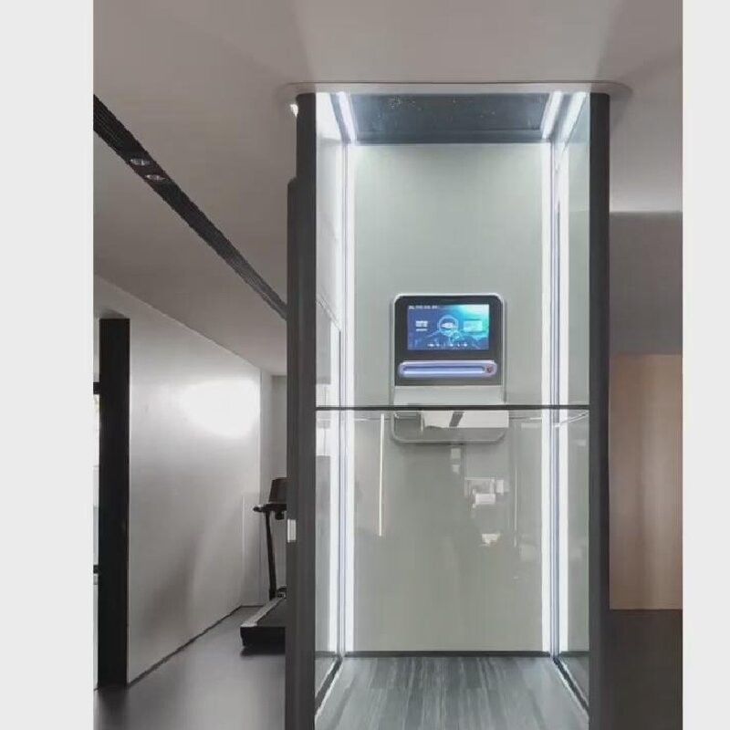 400 kg 自動螺旋駆動エレベーター 室内 2 ストップ ガラスの四角キャビンのための安全機能